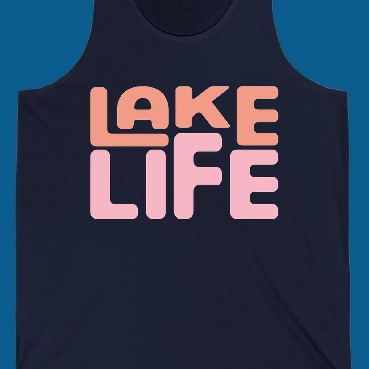 Bold typography design spelling LAKE LIFE in peach and pink.