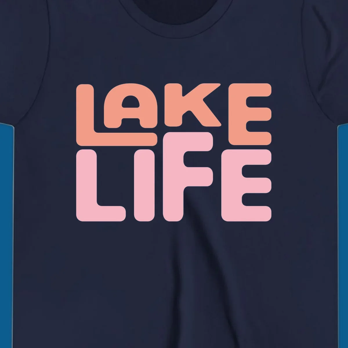 Bold typography design spelling LAKE LIFE in peach and pink.