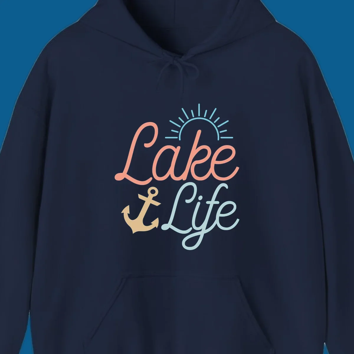 Lake life typography design with anchor and sun graphic