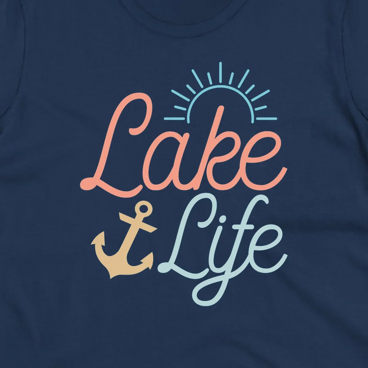 Lake life typography design with anchor and sun graphic