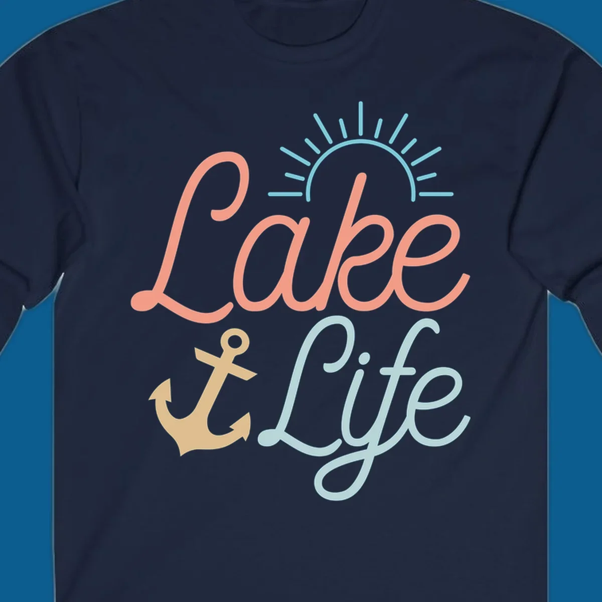 Lake life typography design with anchor and sun graphic