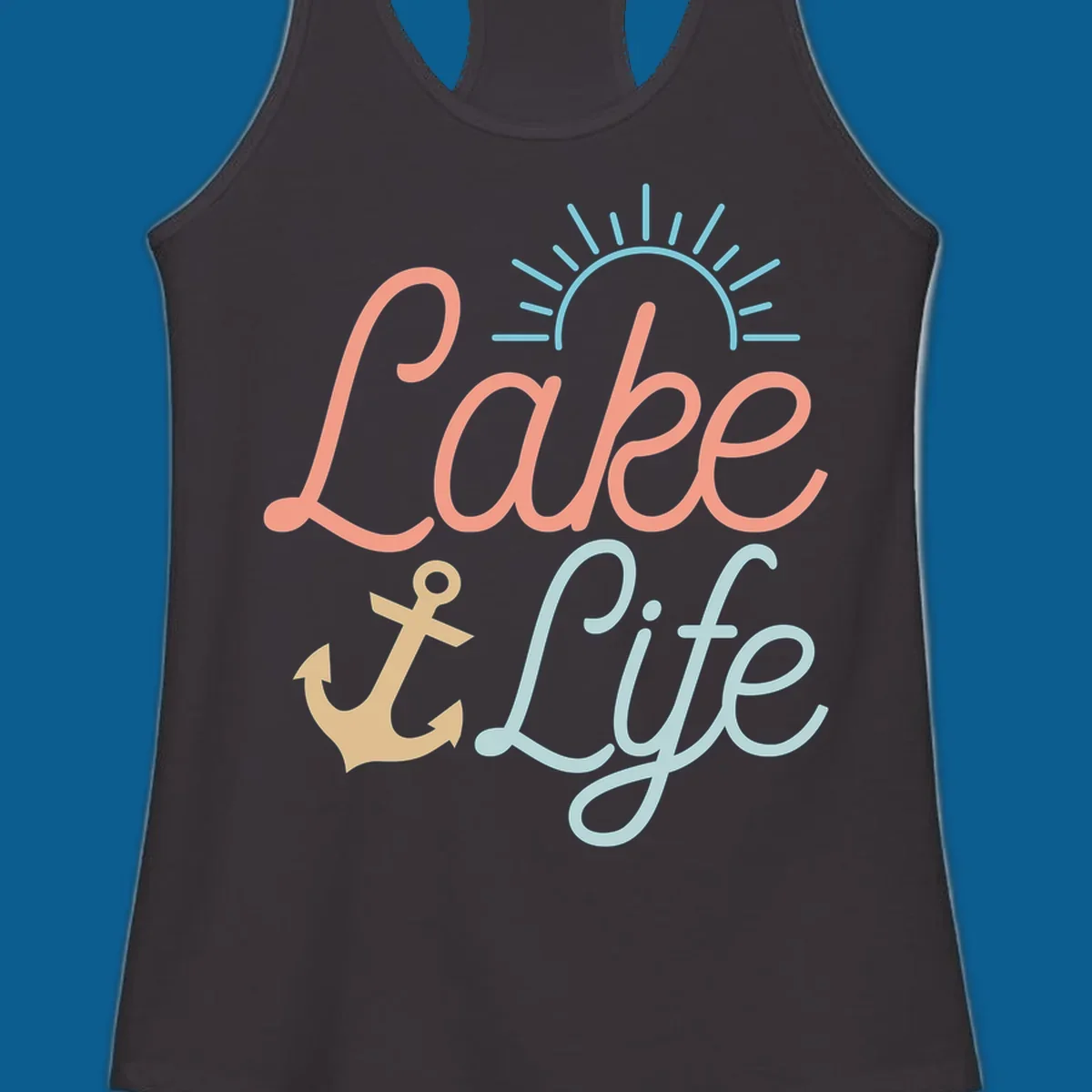 Lake life typography design with anchor and sun graphic