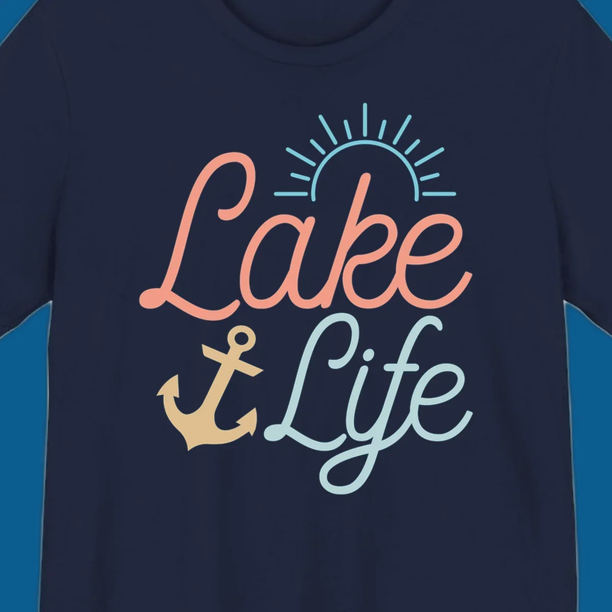 Lake life typography design with anchor and sun graphic