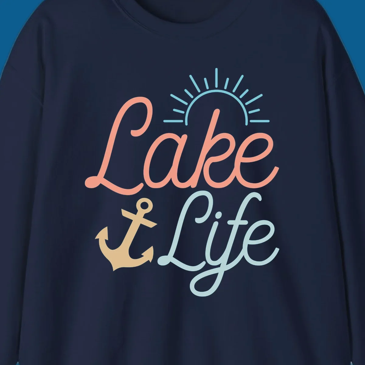 Lake life typography design with anchor and sun graphic