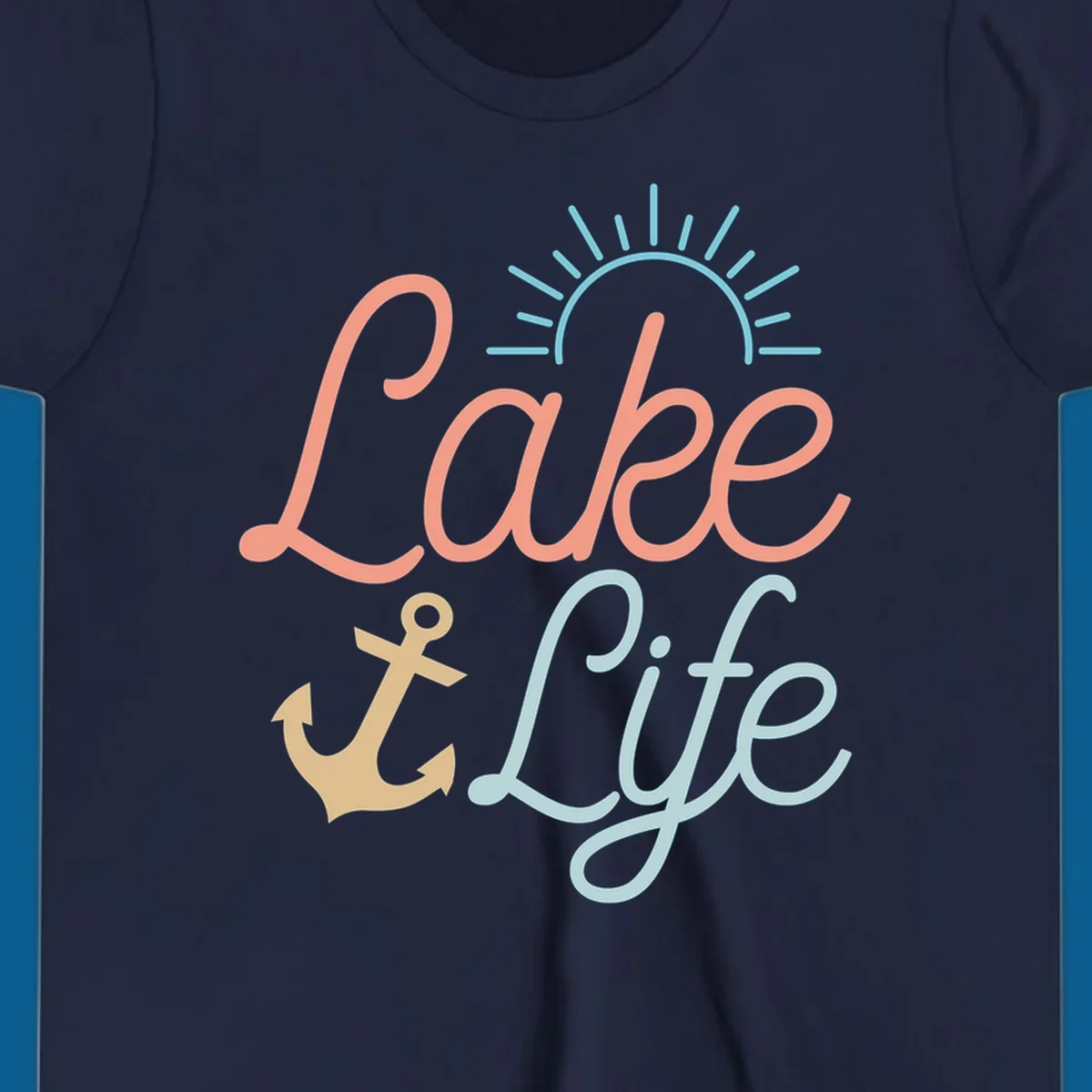 Lake life typography design with anchor and sun graphic