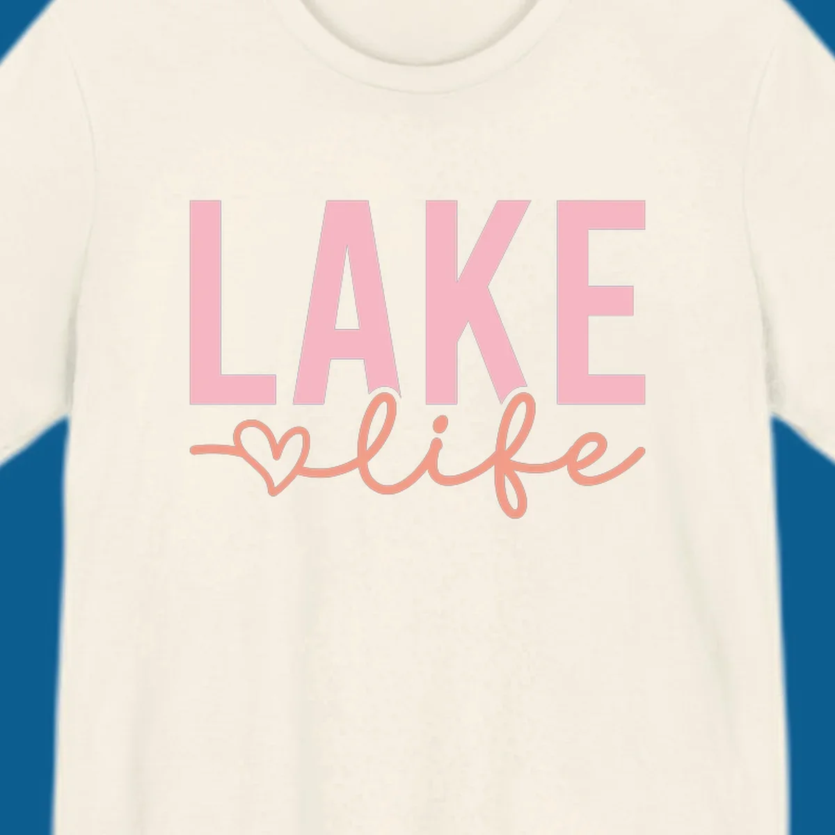 Lake life script design with pink letters and peach cursive text with a heart. lake-life-script