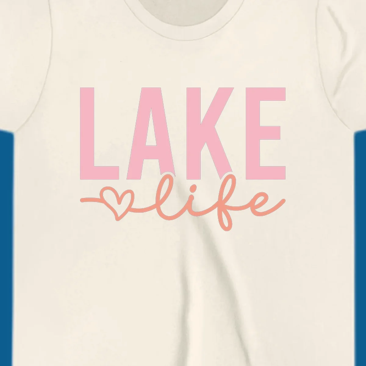 Lake life script design with pink letters and peach cursive text with a heart. lake-life-script