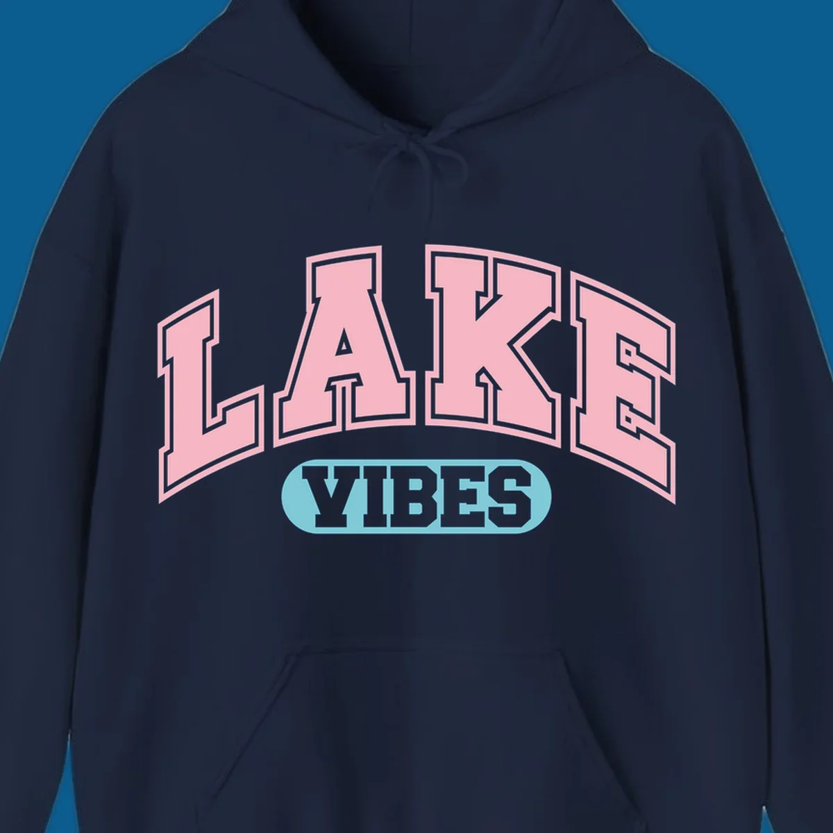 Lake Vibes arch logo with pink LAKE and light blue VIBES text.