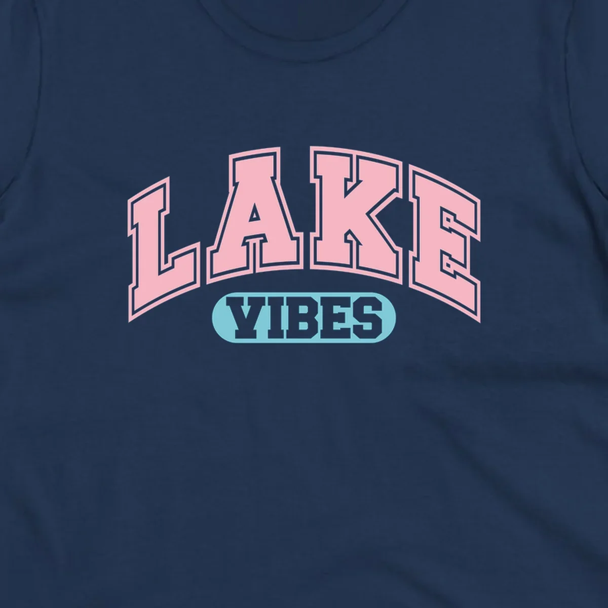 Lake Vibes arch logo with pink LAKE and light blue VIBES text.