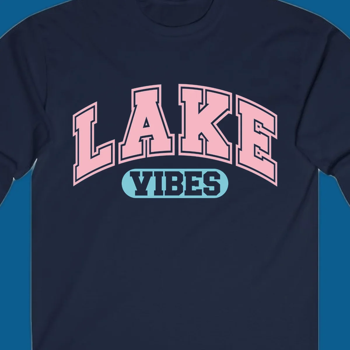 Lake Vibes arch logo with pink LAKE and light blue VIBES text.