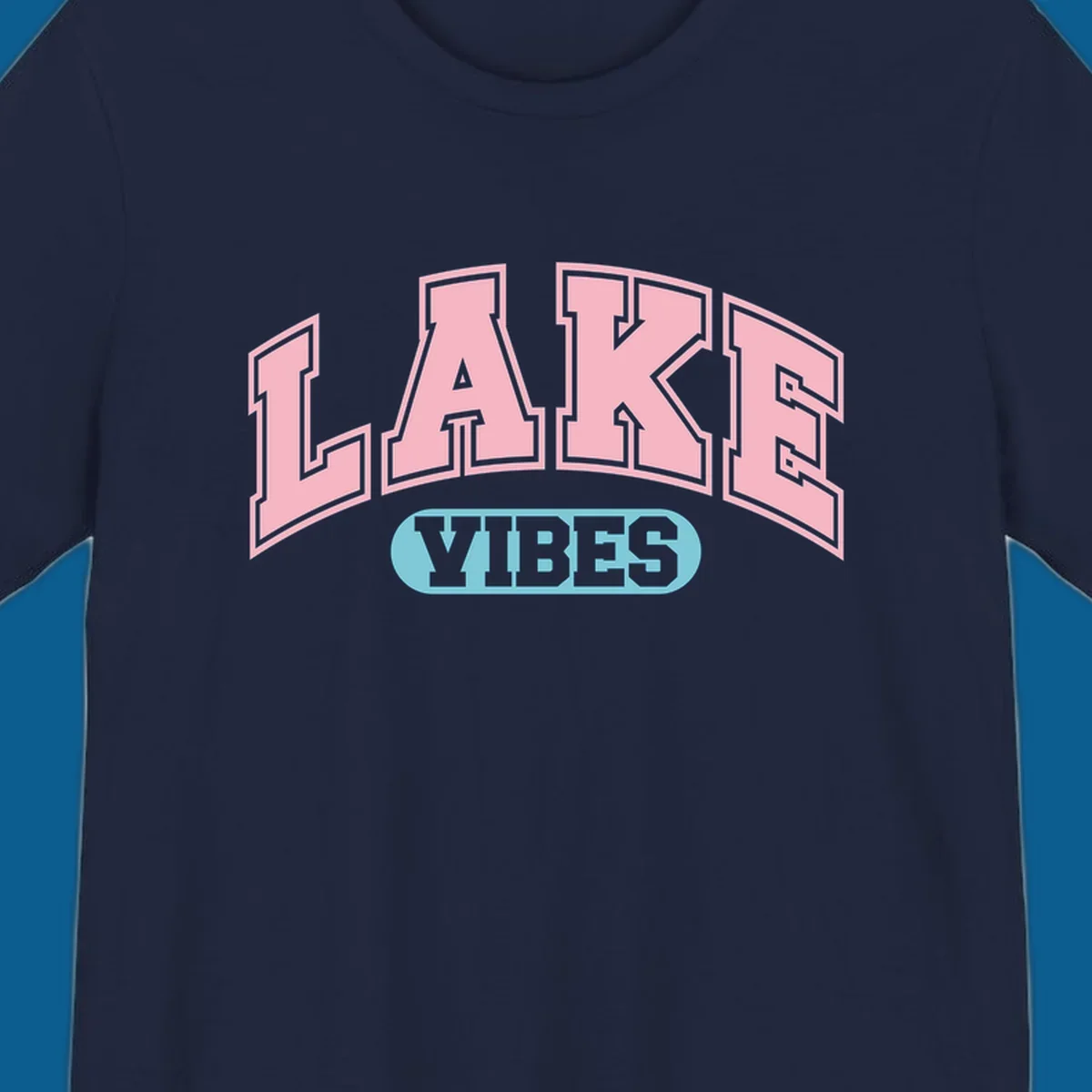 Lake Vibes arch logo with pink LAKE and light blue VIBES text.