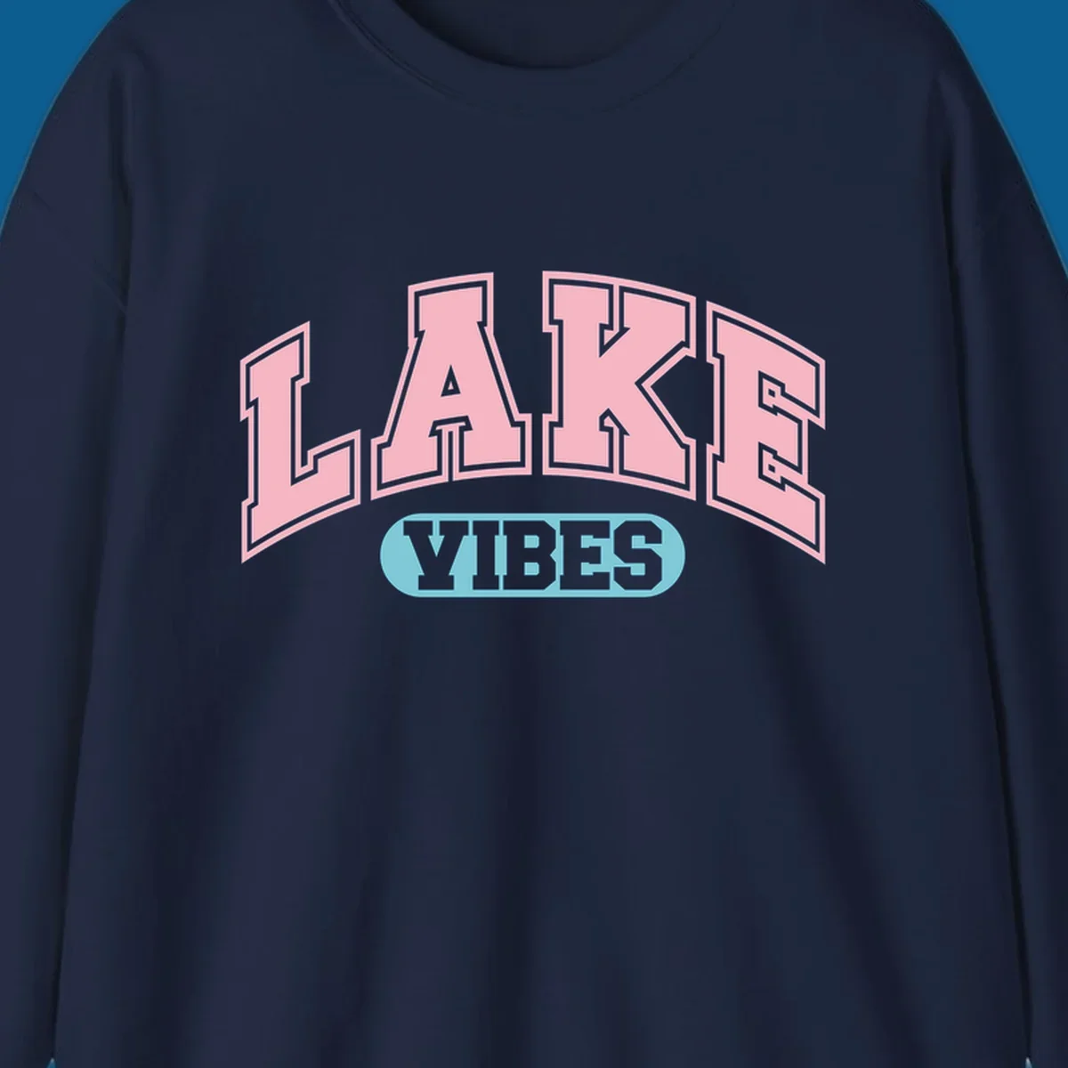 Lake Vibes arch logo with pink LAKE and light blue VIBES text.