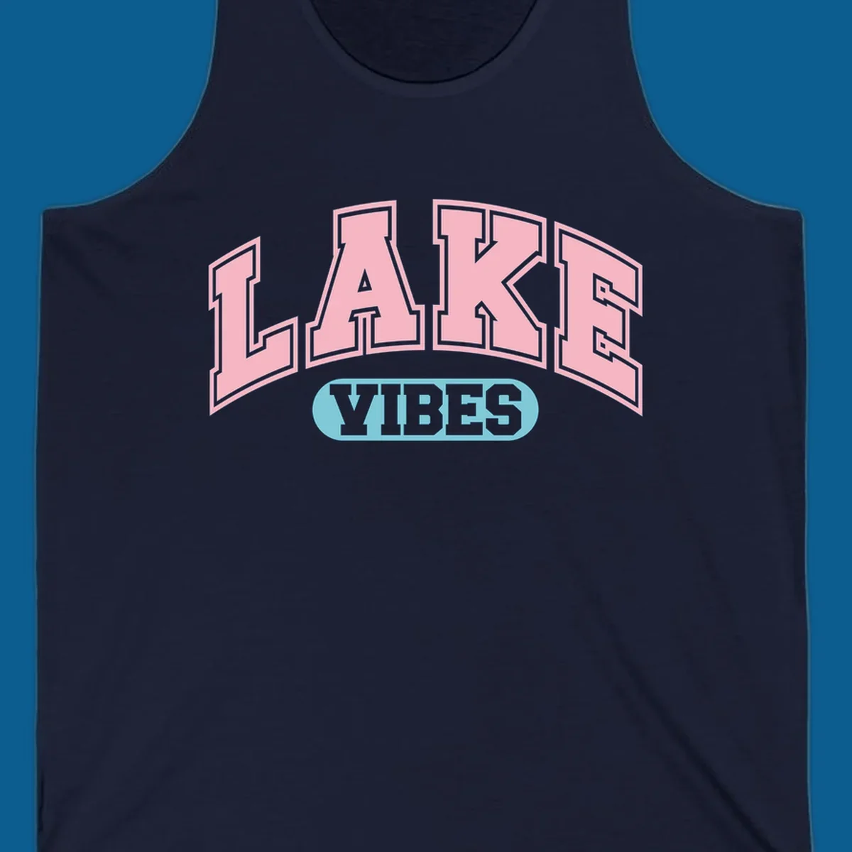Lake Vibes arch logo with pink LAKE and light blue VIBES text.