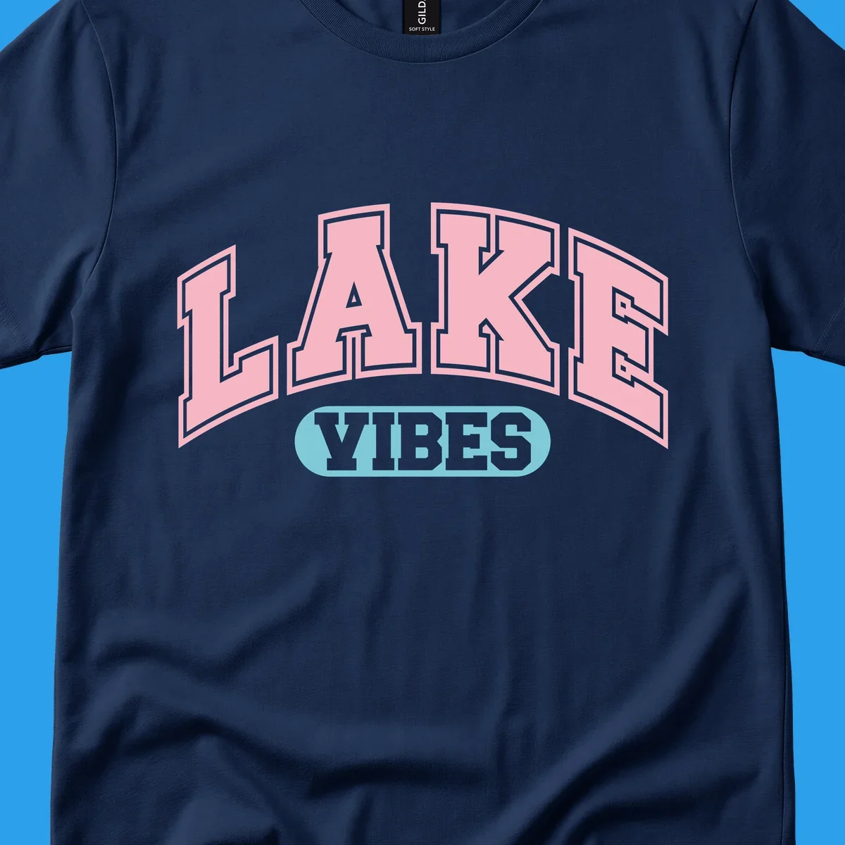 Lake Vibes arch logo with pink LAKE and light blue VIBES text.