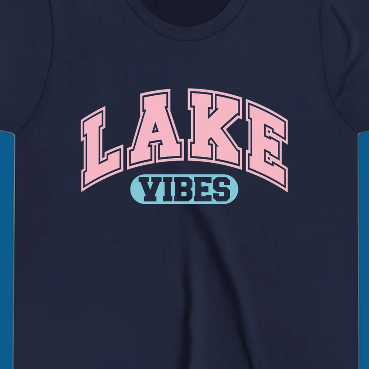Lake Vibes arch logo with pink LAKE and light blue VIBES text.