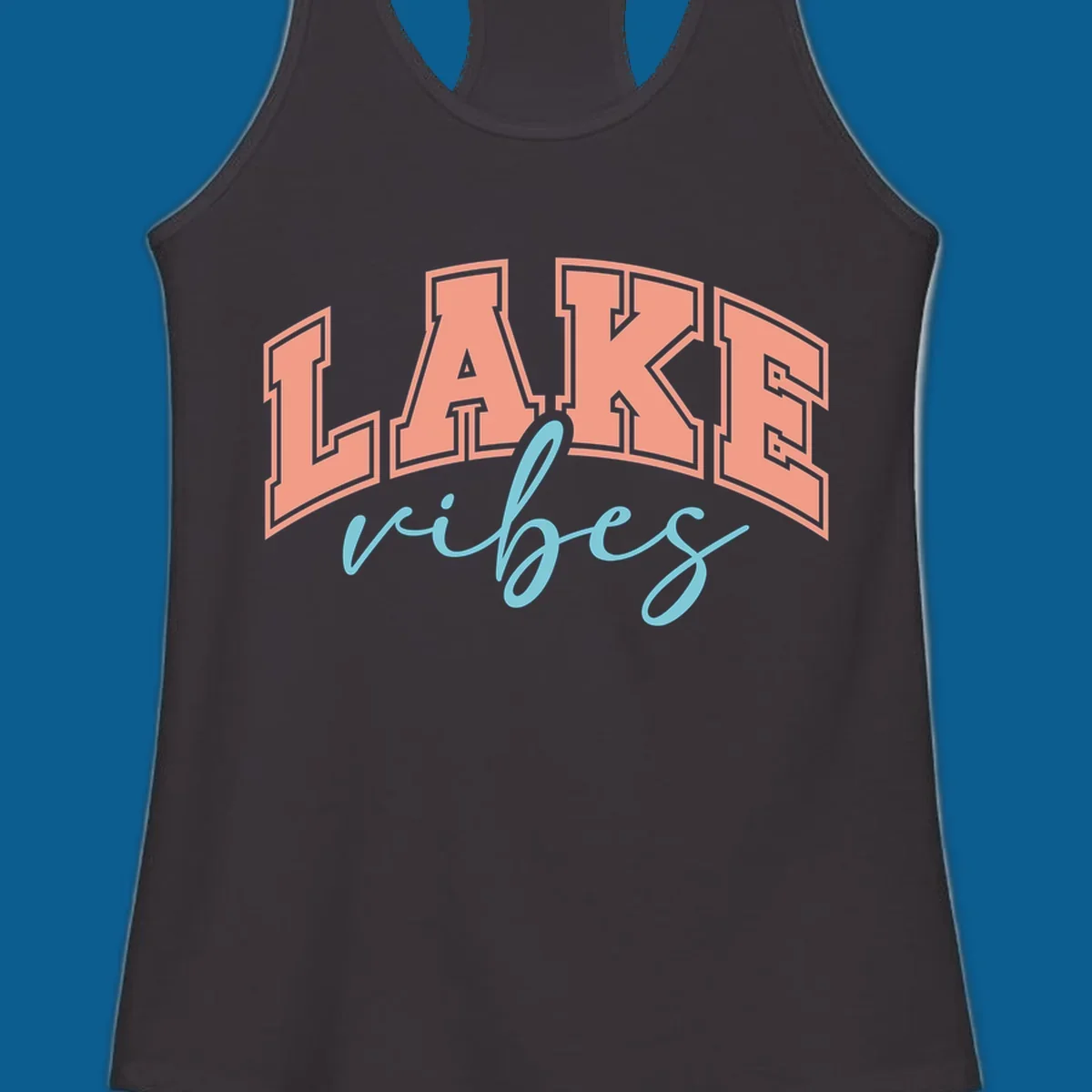 Lake Vibes text design with arched block letters and script.