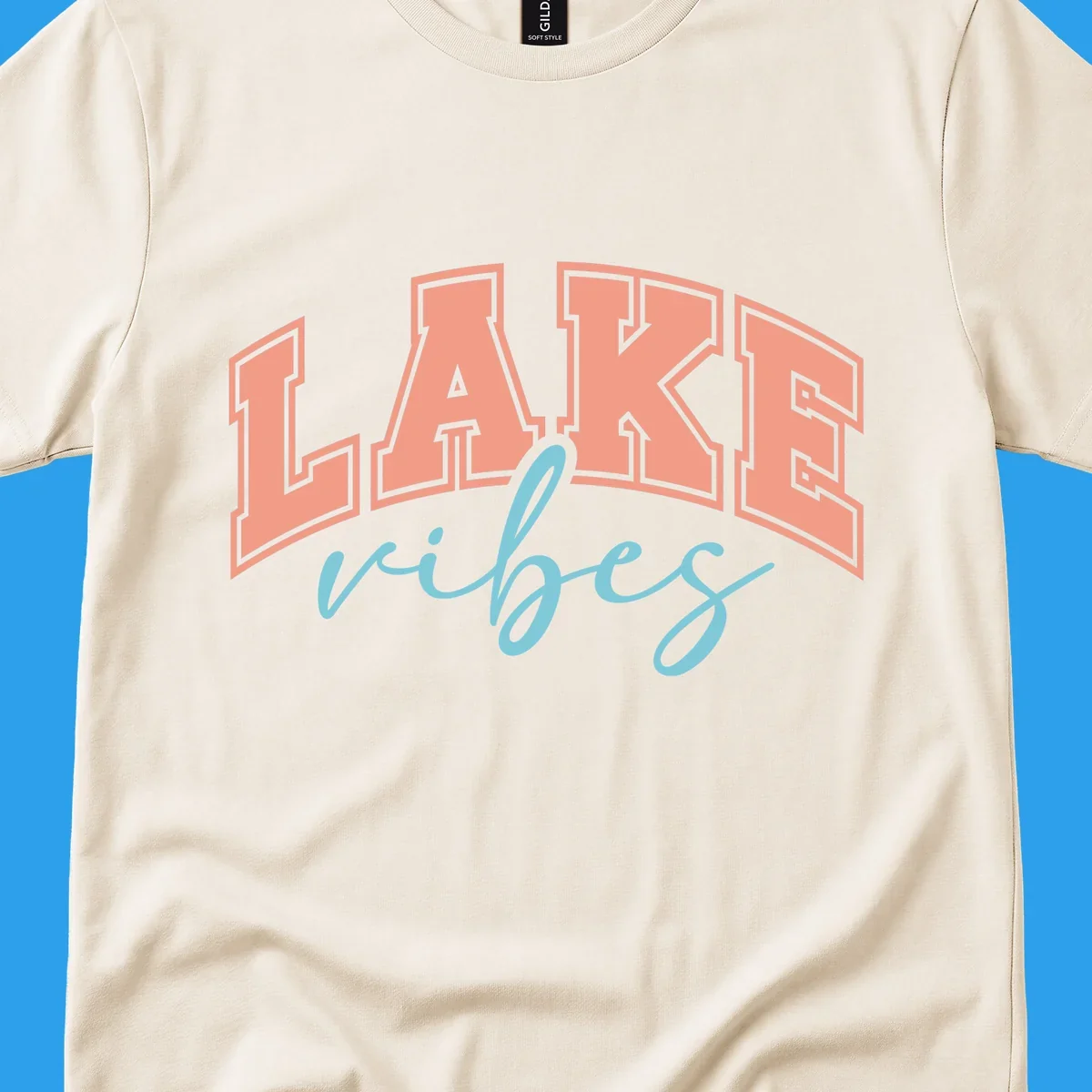 Lake Vibes text design with arched block letters and script.