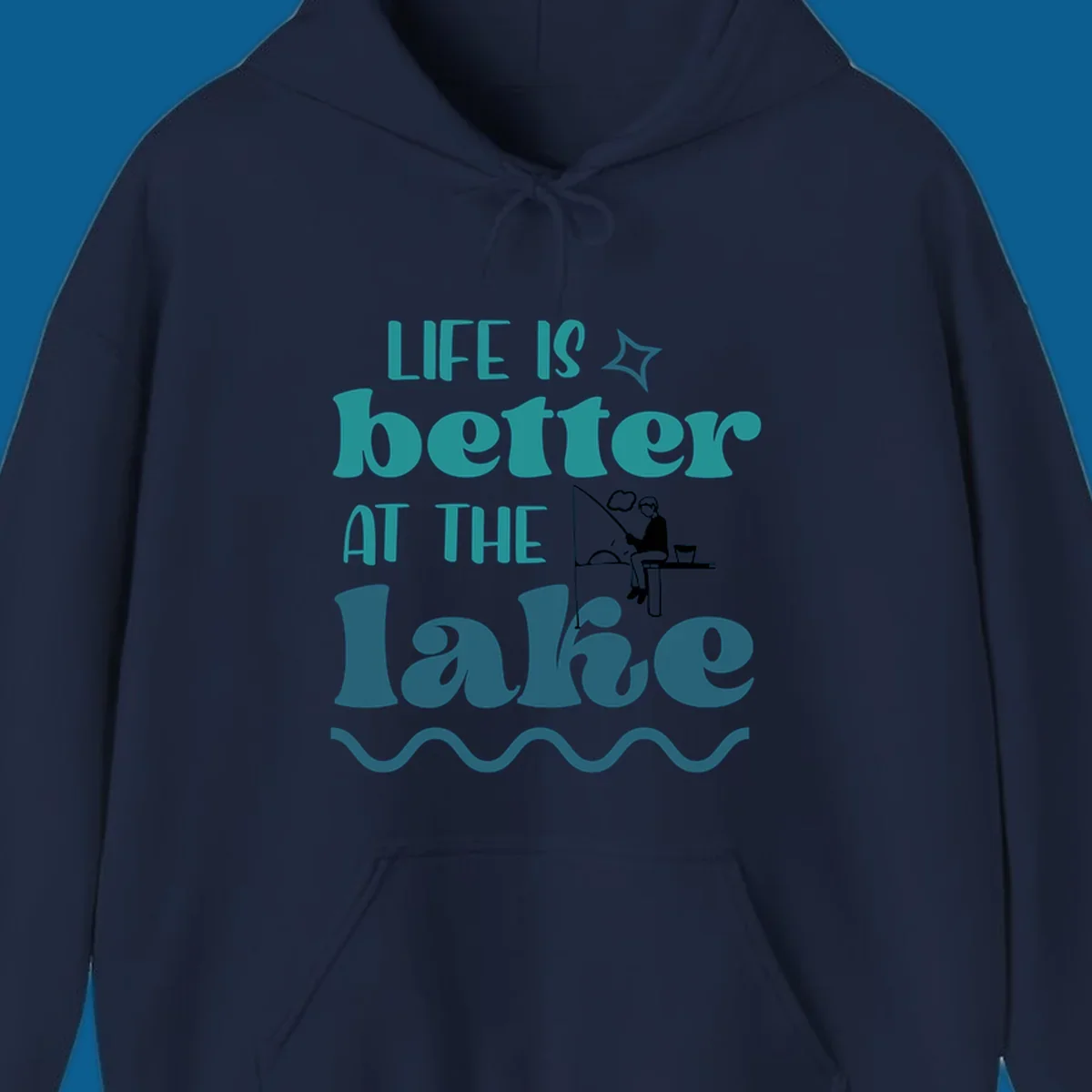 Life is better at the lake fishing design with silhouette on dock.