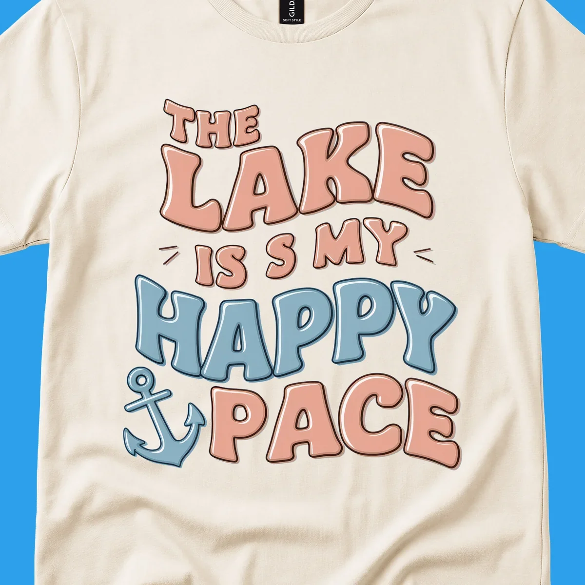 The Lake Is My Happy Place text with anchor graphic, lake-life concept