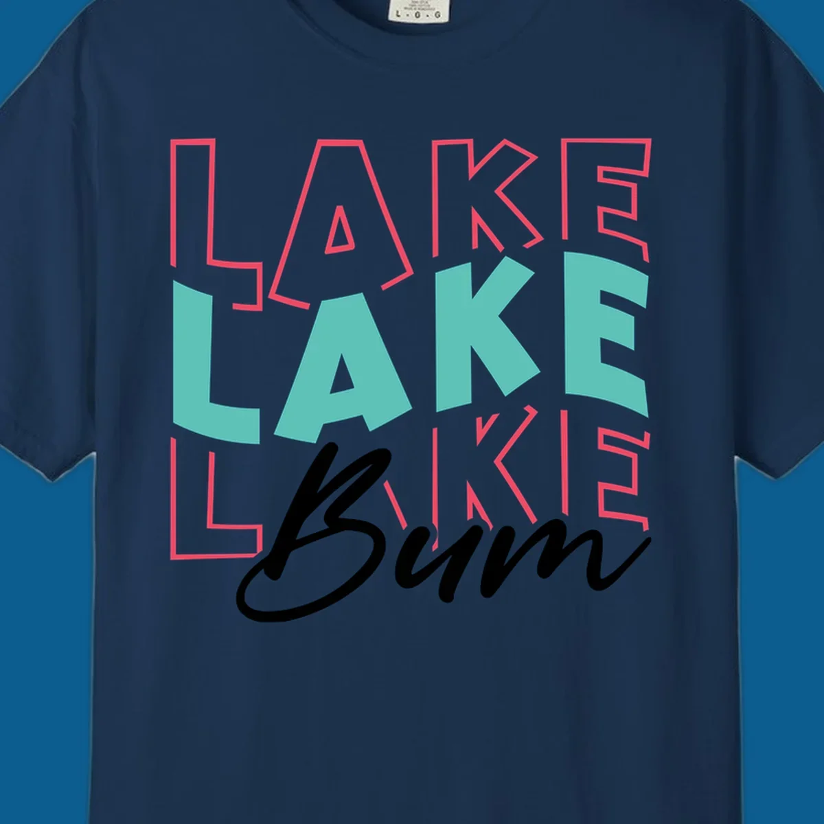 Lake Bum typography design with repeated LAKE text and Bum script.