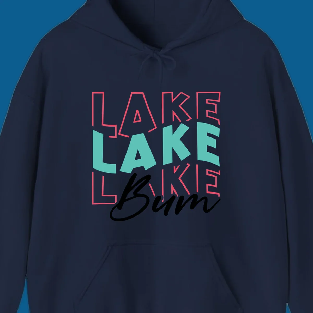 Lake Bum typography design with repeated LAKE text and Bum script.