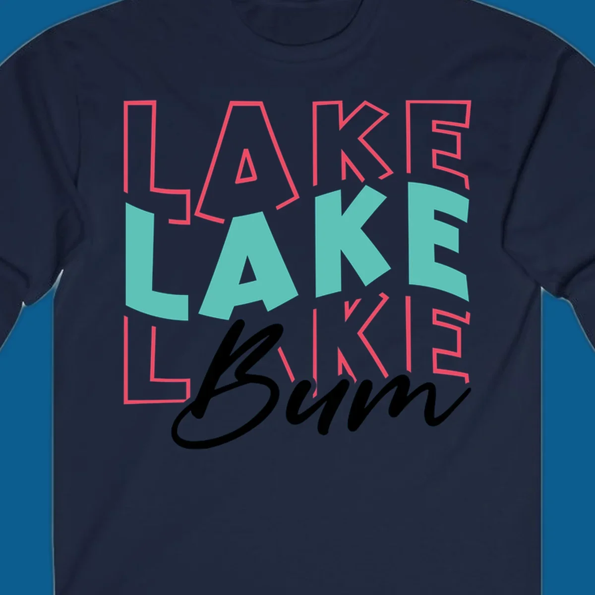 Lake Bum typography design with repeated LAKE text and Bum script.