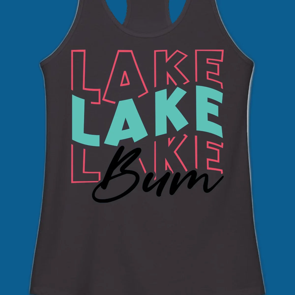Lake Bum typography design with repeated LAKE text and Bum script.