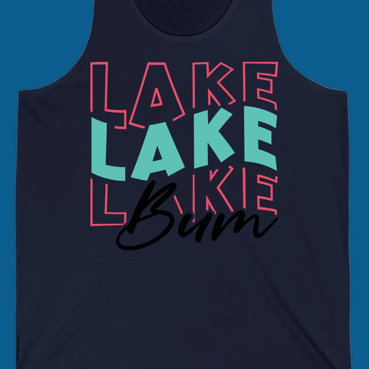 Lake Bum typography design with repeated LAKE text and Bum script.