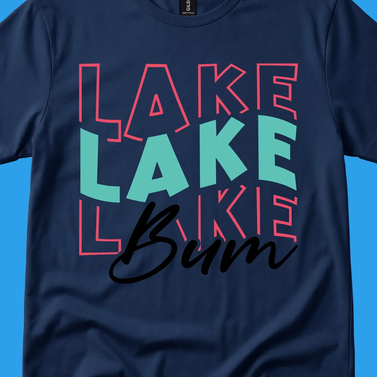 Lake Bum typography design with repeated LAKE text and Bum script.
