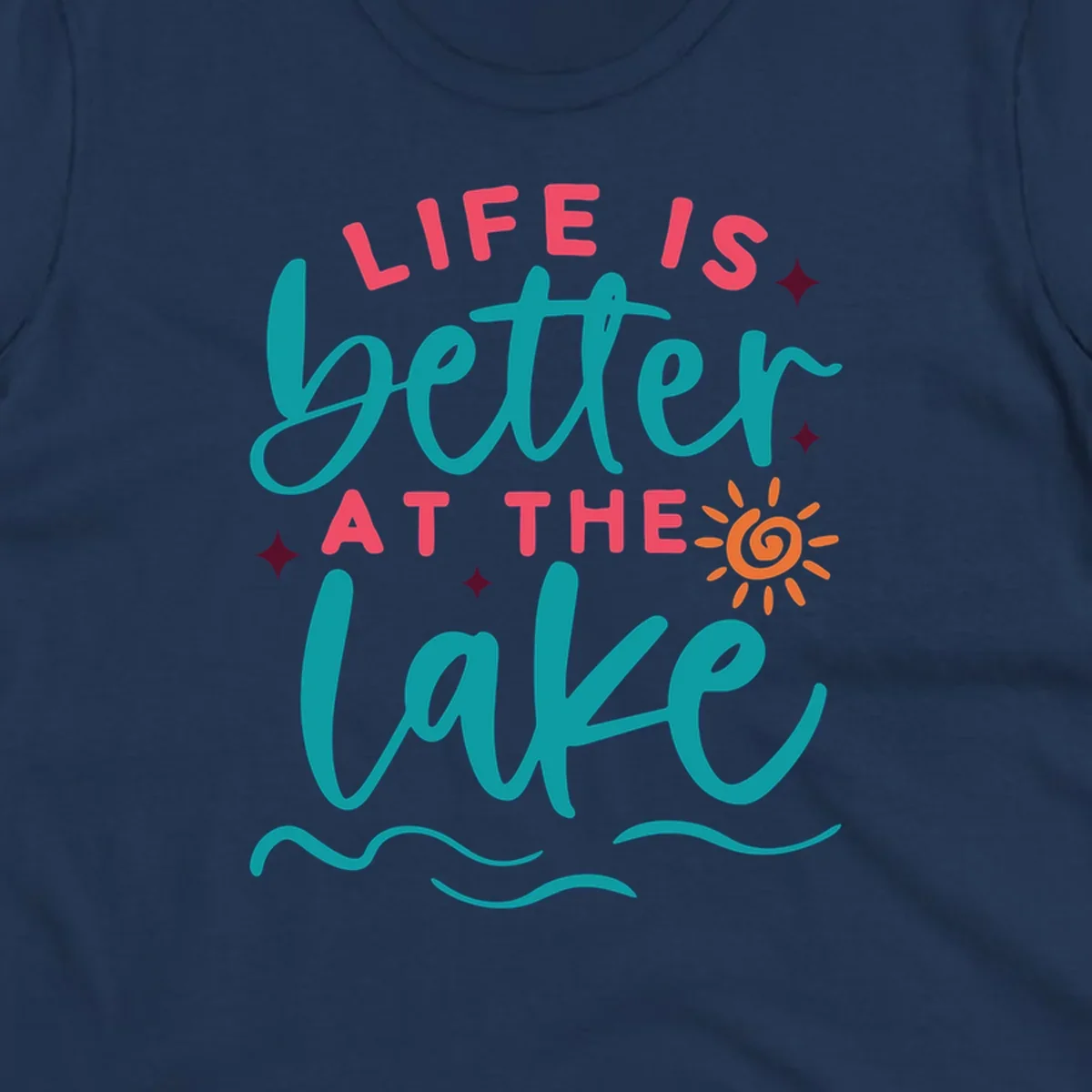 Typography design with 'Life is Better at the Lake' and lake-life graphics.
