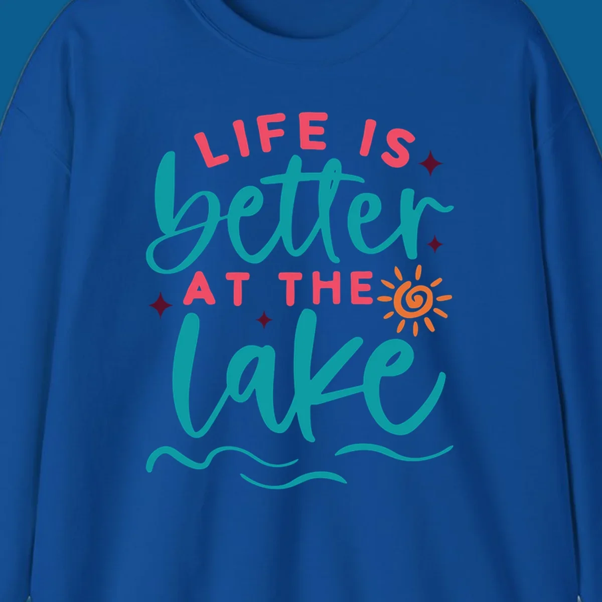 Typography design with 'Life is Better at the Lake' and lake-life graphics.