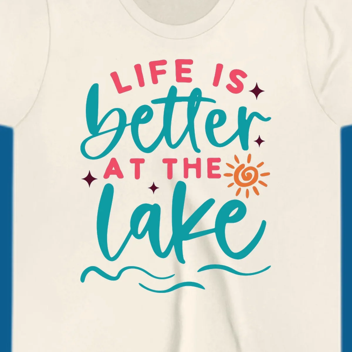 Typography design with 'Life is Better at the Lake' and lake-life graphics.