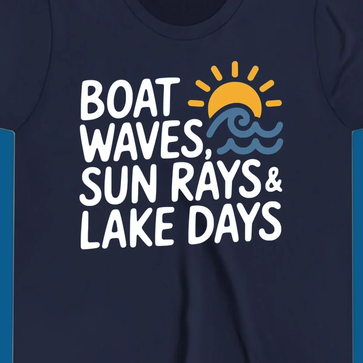 Text 'Boat Waves Sun Rays & Lake Days' with sun and waves illustration for lake-life-days.