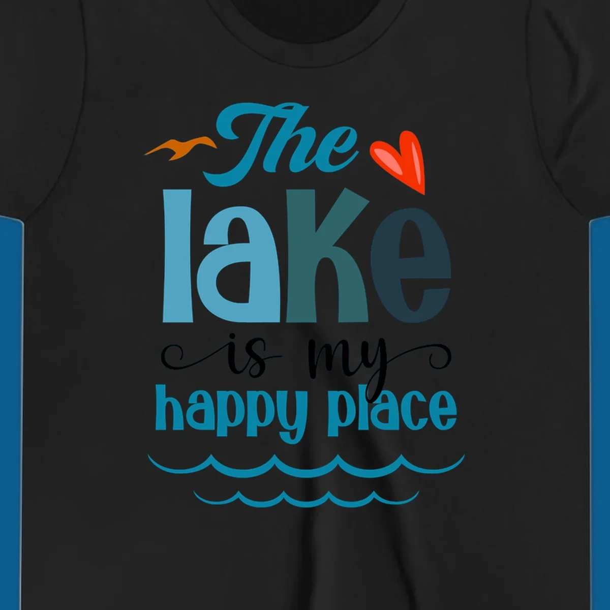The lake is my happy place typography with bird, heart, and waves graphic, lake-happy-place