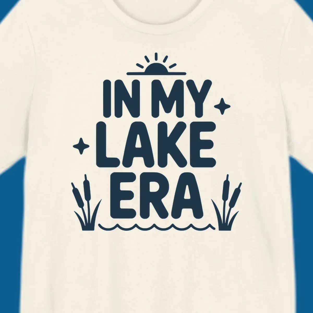 Text art: In My Lake Era with sun, stars, cattails, and waves.