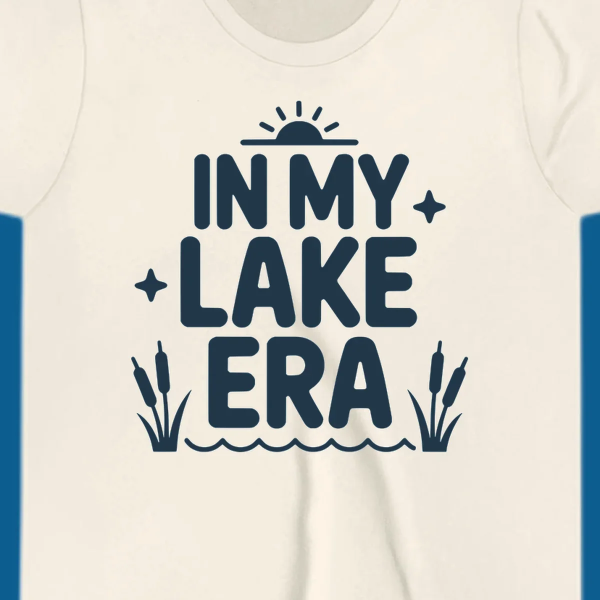 Text art: In My Lake Era with sun, stars, cattails, and waves.