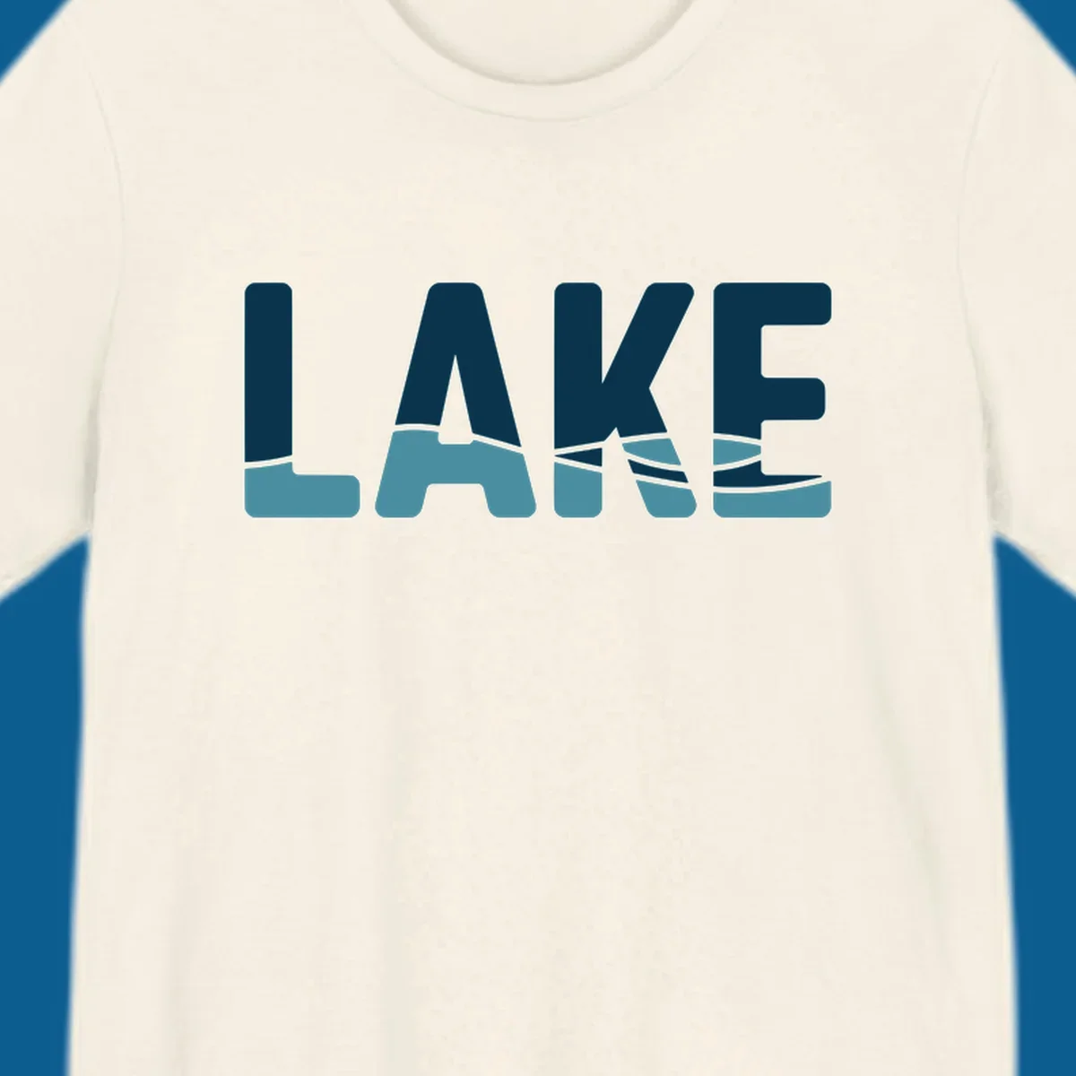 Lake Life Shirt Co. logo with the word LAKE in dark blue with light blue water graphics at the bottom.