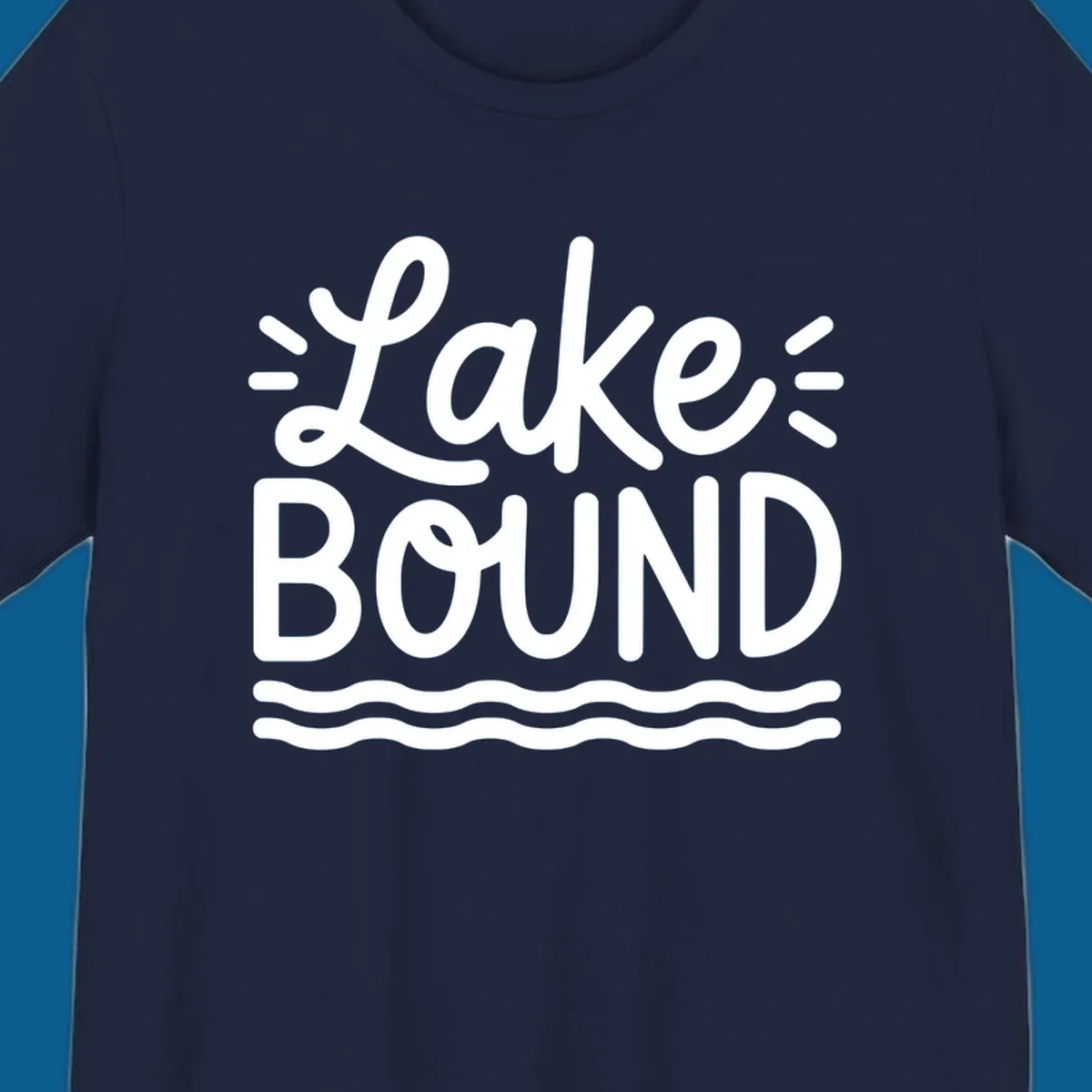 White text 'Lake BOUND' with wavy lines below, on a black background. Lake-bound travel design.