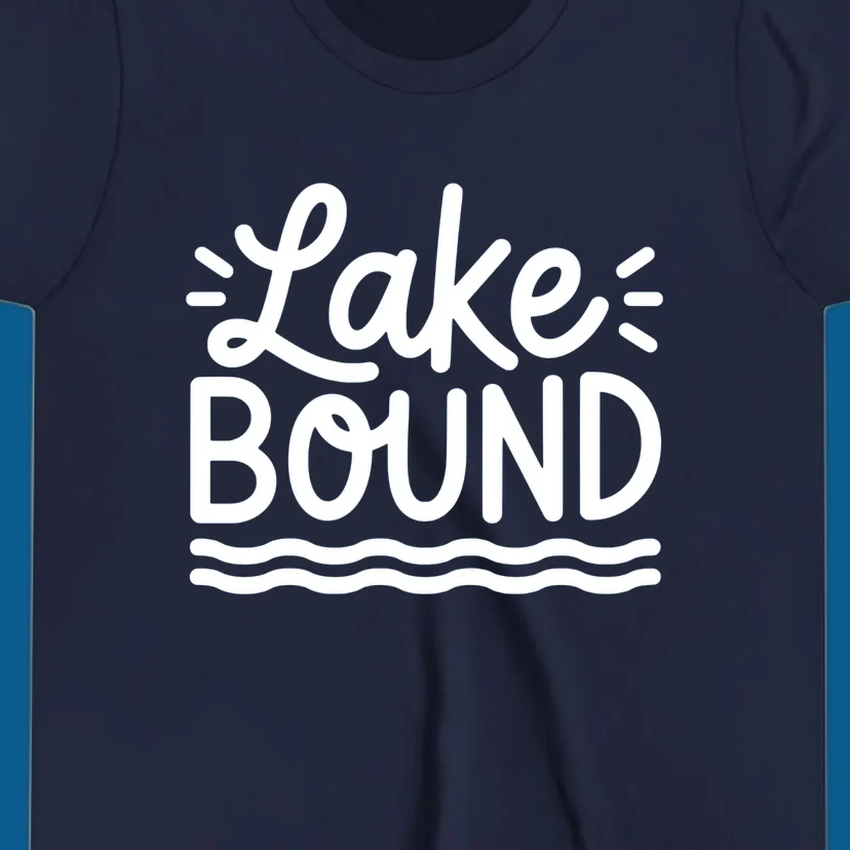 White text 'Lake BOUND' with wavy lines below, on a black background. Lake-bound travel design.
