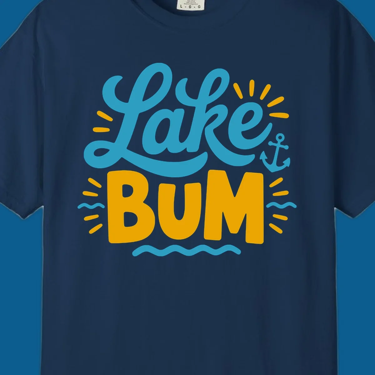 Lake Bum typography design with anchor and waves elements.