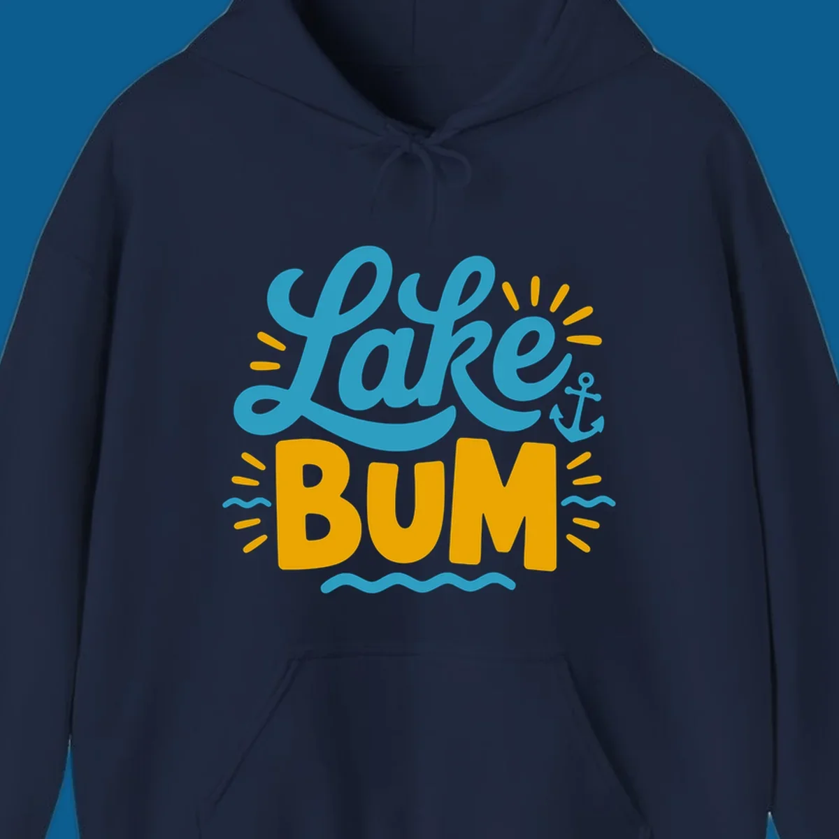 Lake Bum typography design with anchor and waves elements.