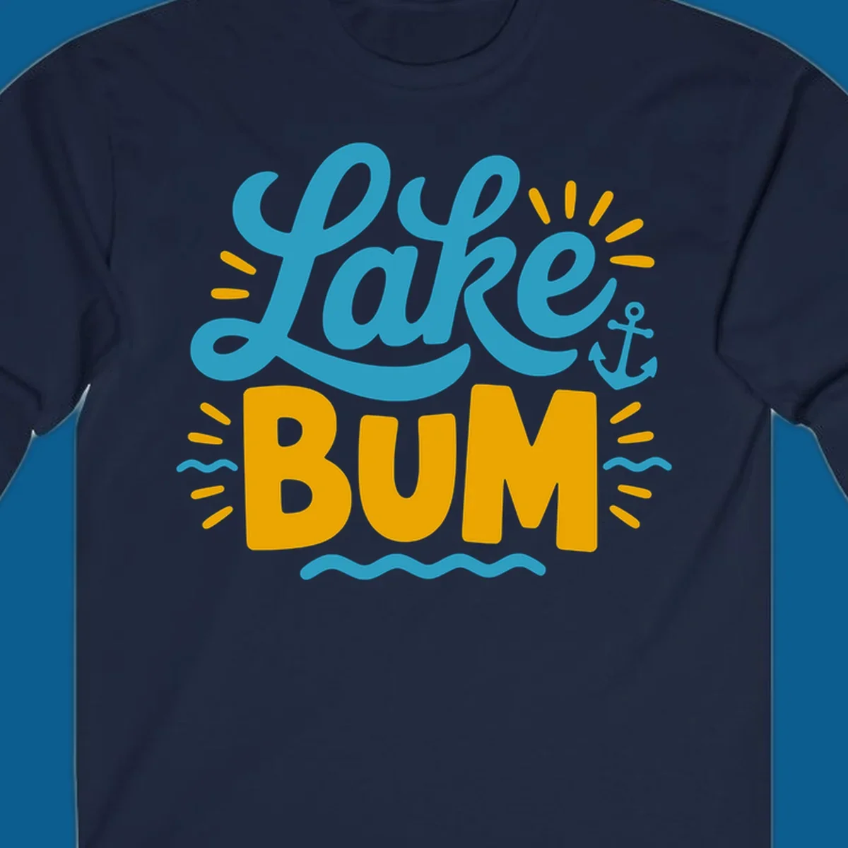 Lake Bum typography design with anchor and waves elements.