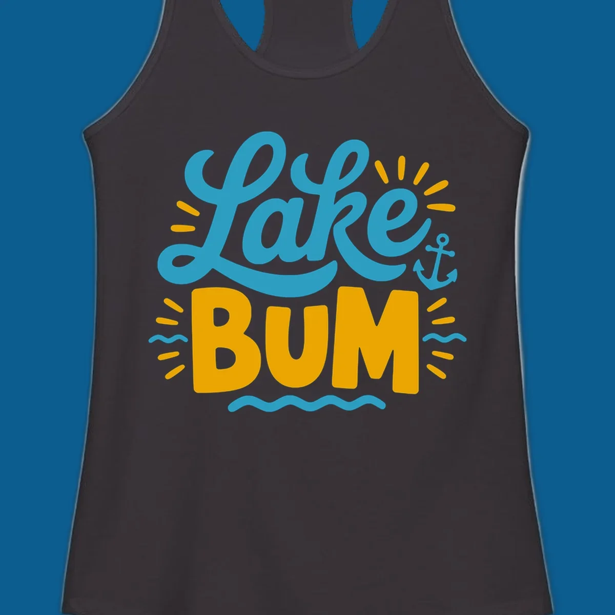 Lake Bum typography design with anchor and waves elements.