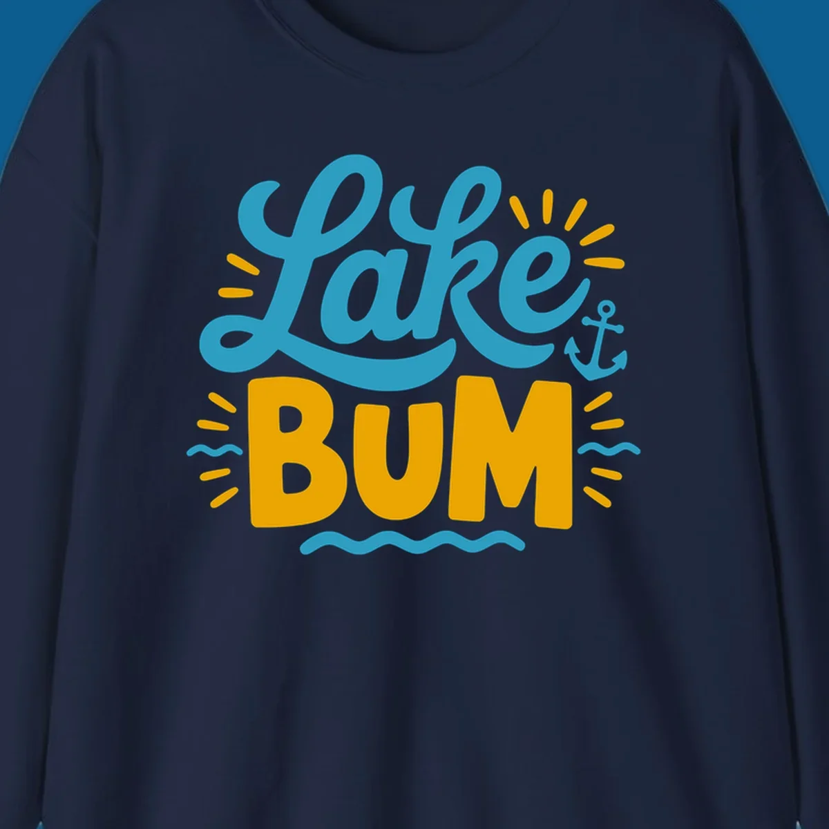 Lake Bum typography design with anchor and waves elements.