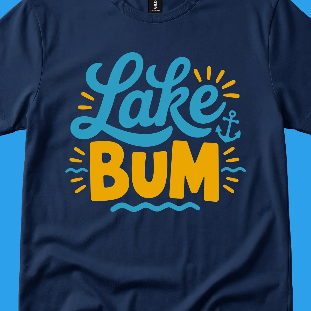 Lake Bum typography design with anchor and waves elements.