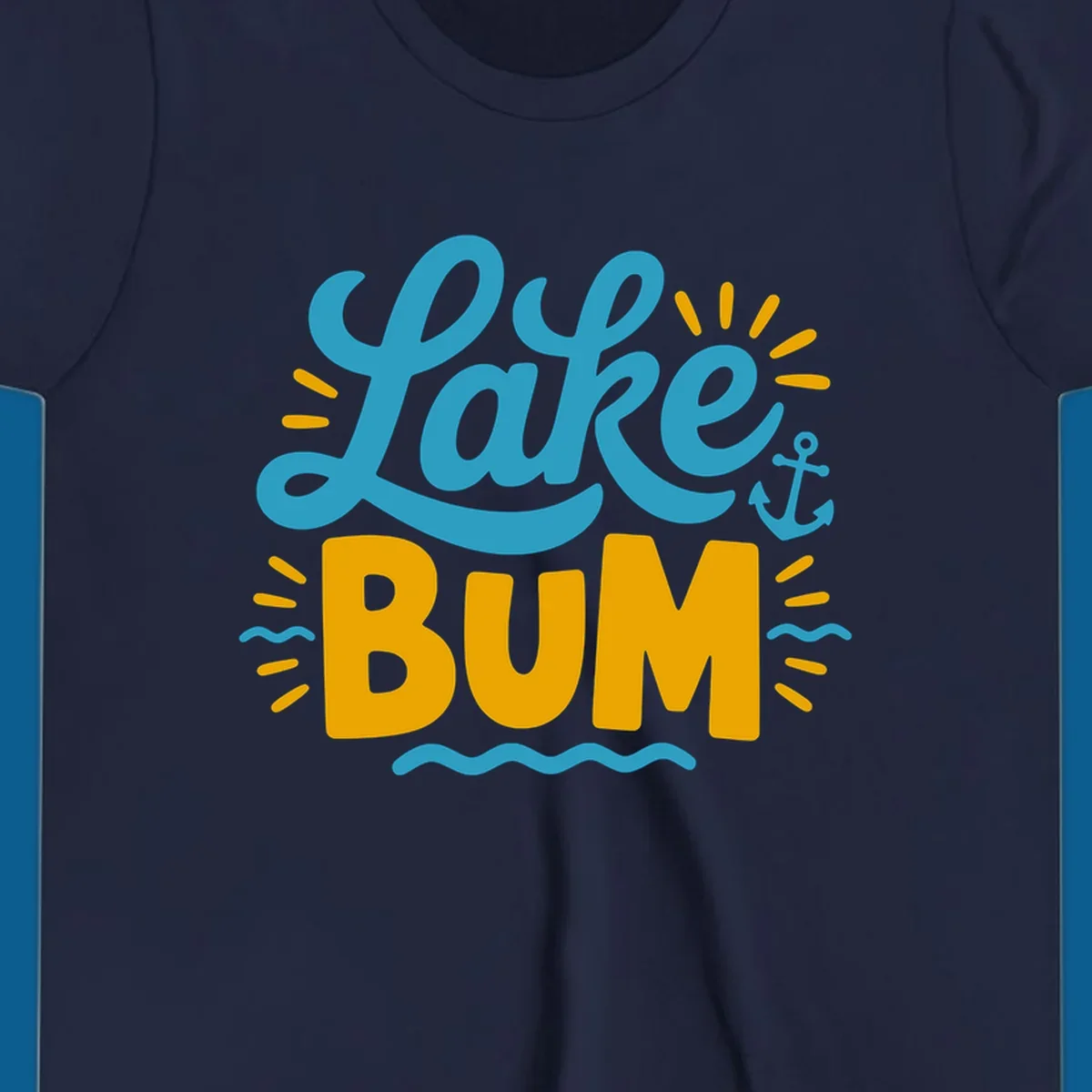 Lake Bum typography design with anchor and waves elements.