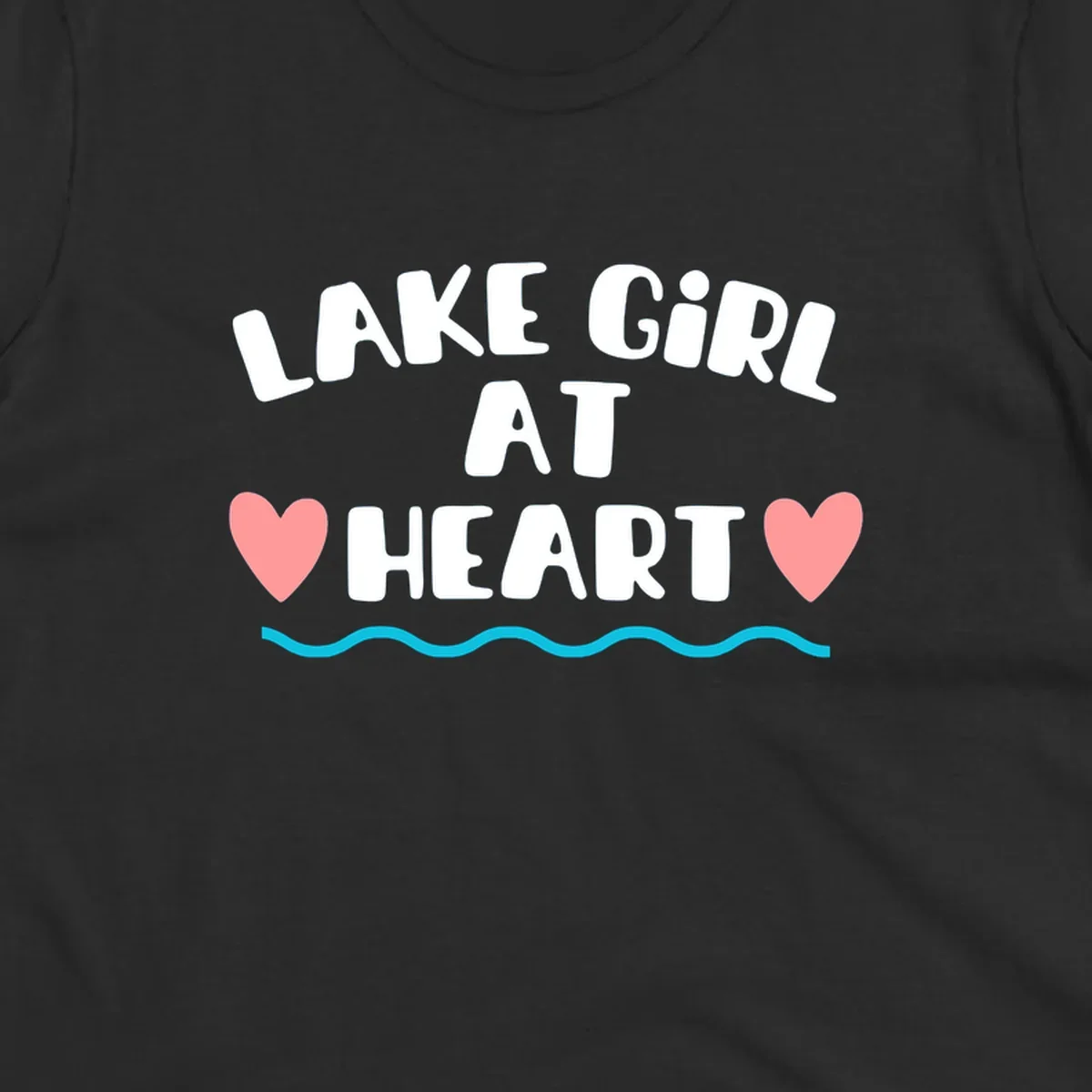 Lake girl at heart text with hearts and water graphic