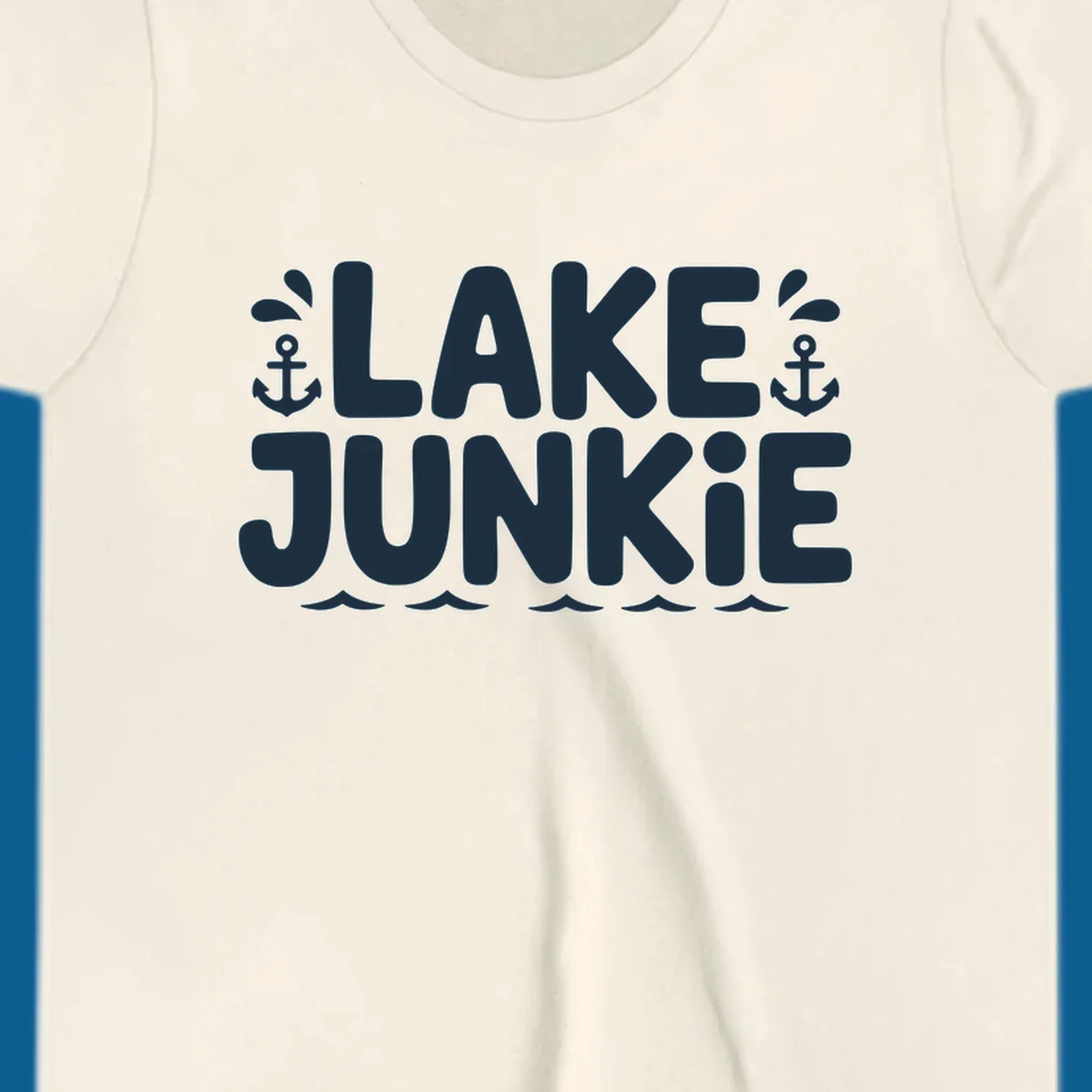 Lake Junkie typography design with anchors and waves, representing lake-junkie-lifestyle.