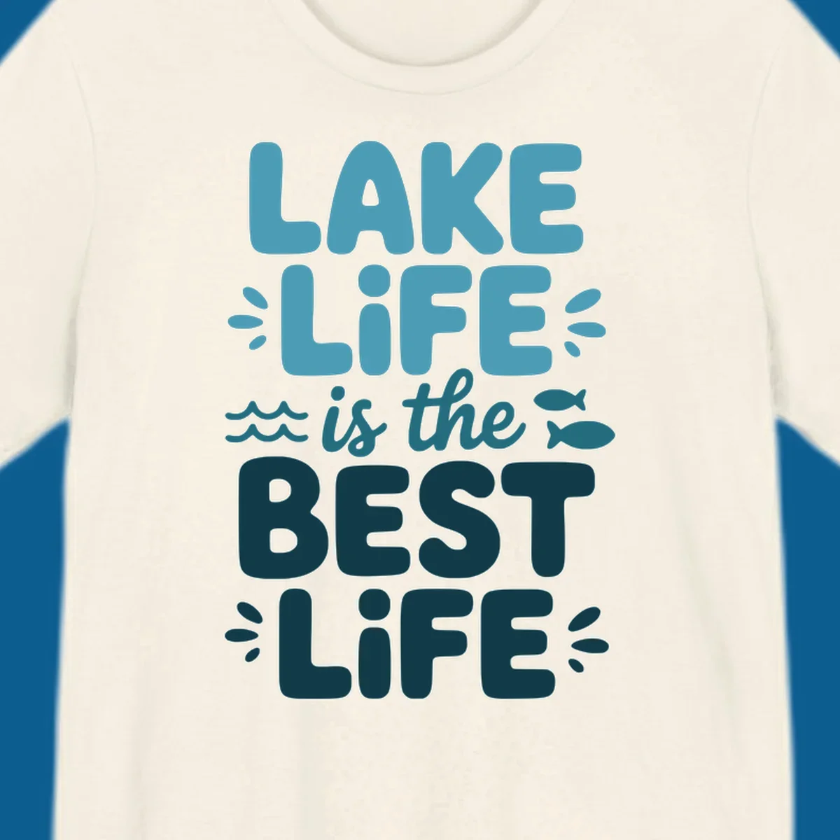 Lake life is the best life typography design with waves and fish.