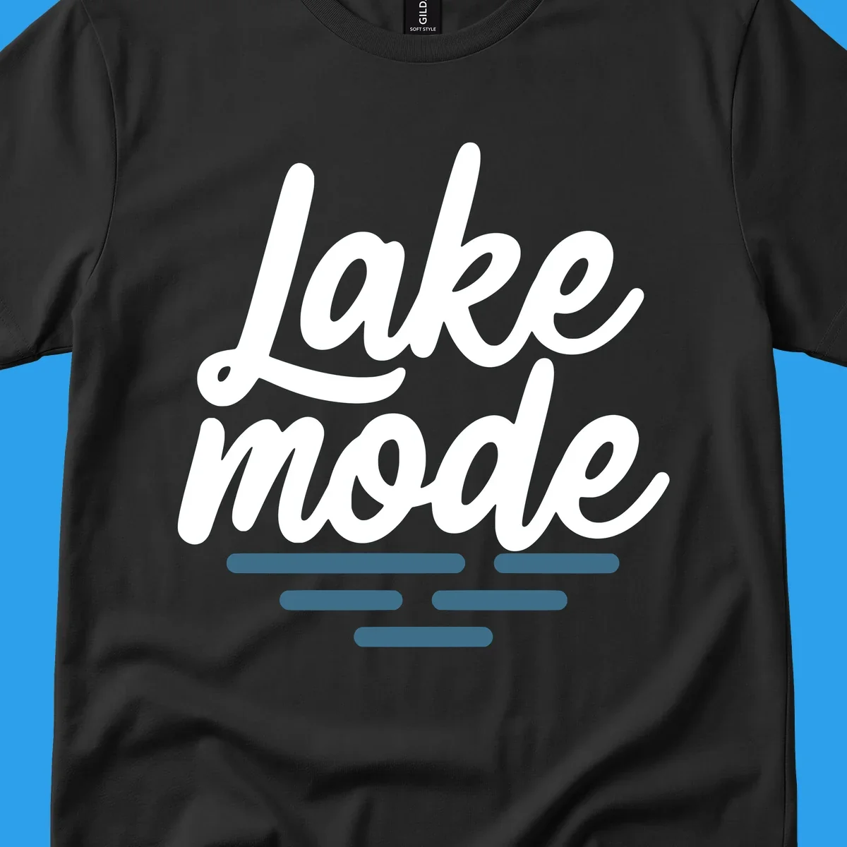 Lake mode typography with blue water waves